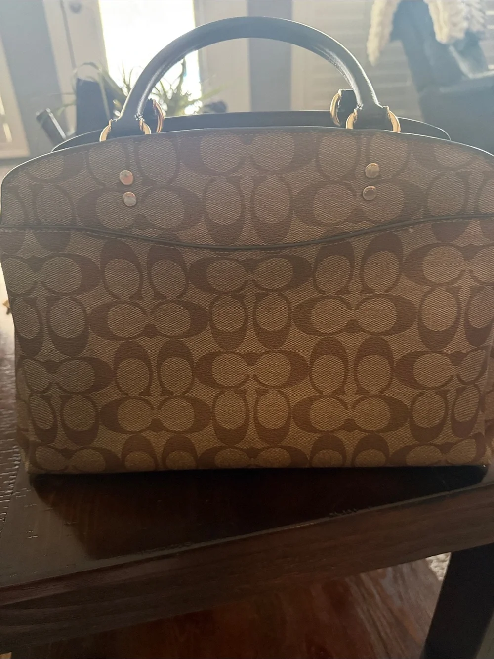 Coach Brown Logo Dome Satchel with Black Trim